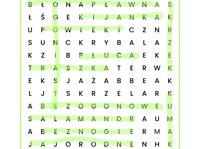 wykreślanka - cechy płazów