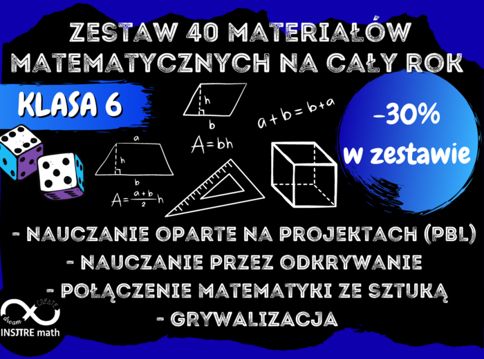 Zestaw materiałów matematycznych na cały rok szkolny dla klasy 6. Projekty, odkrywanie, matematyka i sztuka, grywalizacja.
