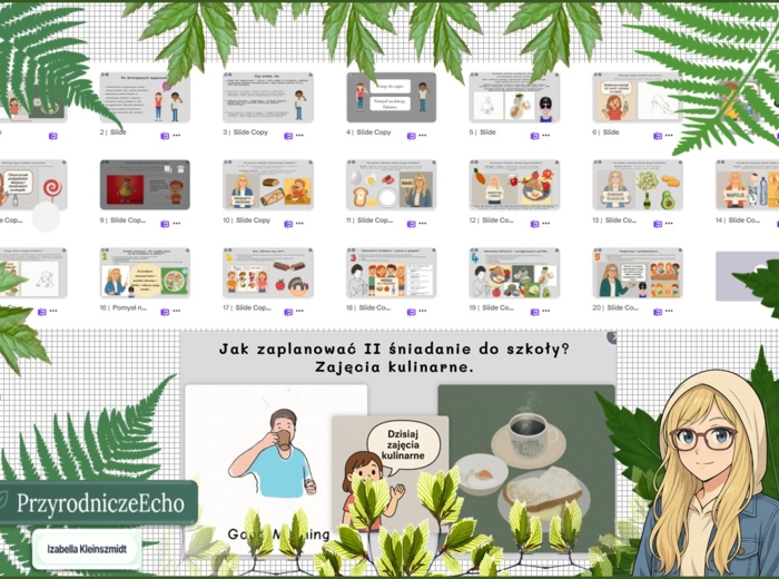 Prezentacja multimedialna w genial.ly „Jak zaplanować II śniadanie do szkoły? Zajęcia kulinarne.”. Edukacja zdrowotna. Klasa 4. Dział „Moje odżywianie”.