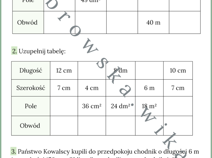 Kwadrat i prostokąt - karta pracy