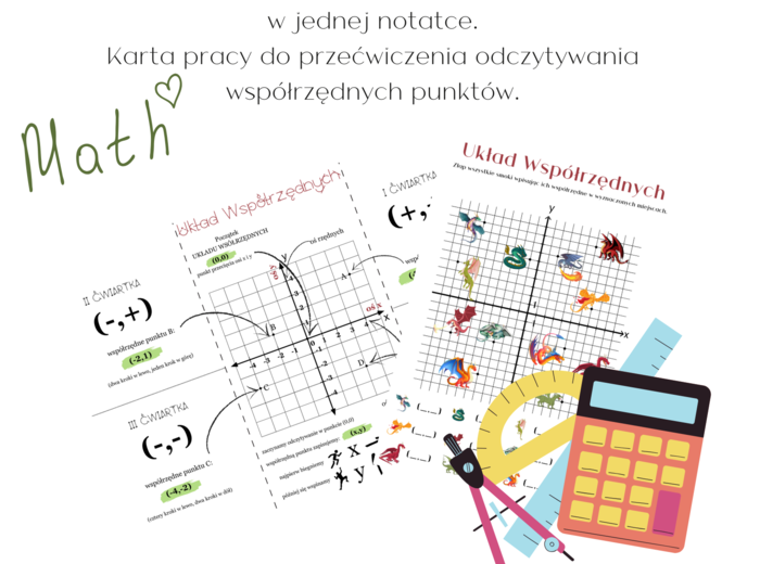 Układ współrzędnych - wklejka do zeszytu i karta pracy
