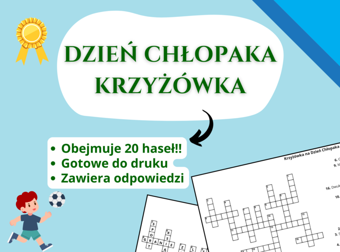Krzyżówka „Dzień Chłopaka” 🎉👦 – klasy 1–8, świetlica, godzina wychowawcza, język polski