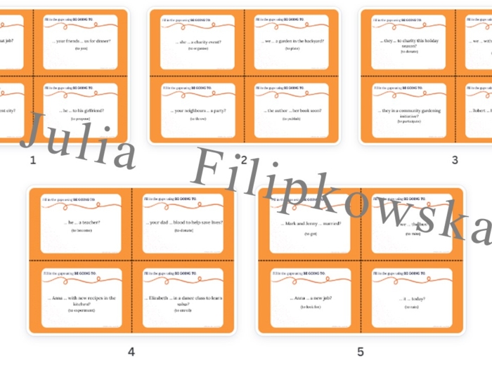 Be going to/ Karty do mówienia/ Mówienie/ Speaking/ Zestaw/ Pakiet/ Klasy 4-8/ Klasy 4-6/ Klasy 6-8/ SP/ Warm-up/ Rozgrzewka/ Gramatyka/ Grammar/ Speaking cards grammar/ Grammar cards/ E8