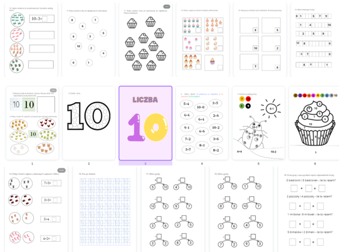 Liczba 10 - ćwiczenia, zadania dla przedszkolaków
