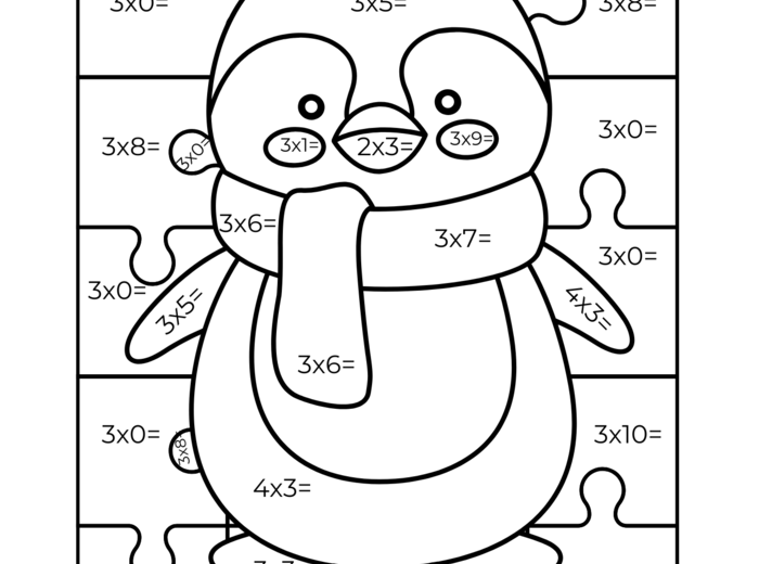 Kolorowa matematyka – mnożenie ×3 z uroczym pingwinkiem!