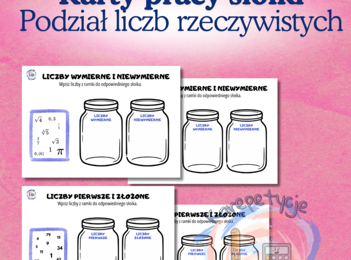 Podział liczb rzeczywistych karty pracy słoiki