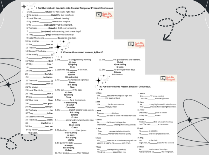 Present Simple & Present Continuous – zadania utrwalające E8/matura podstawowa