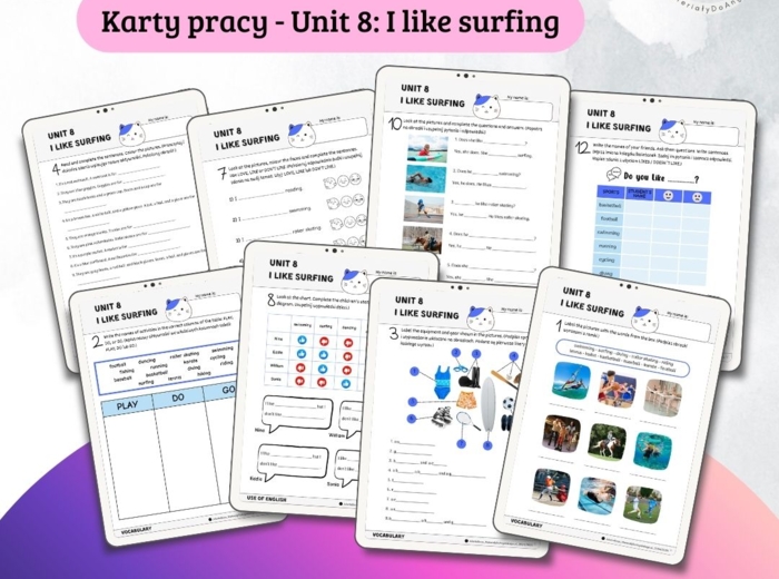 New English Adventure 3 – Unit 8: I like surfing – Karty pracy dla klasy 3