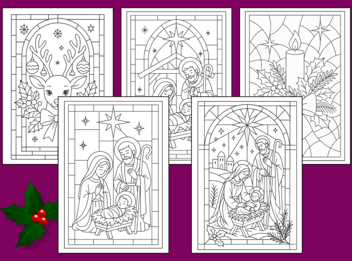 🎄✨🎅❄️Świąteczne WITRAŻE – Kolorowanki (34 szt.) - 🎀🌲Boże Narodzenie - zima - biblioteka - świetlica