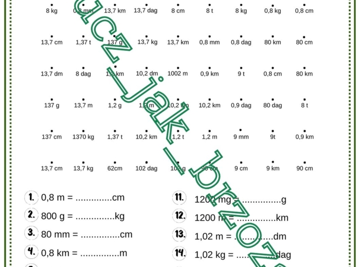 Jednostki długości i jednostki masy, kodowanie, klasa 6