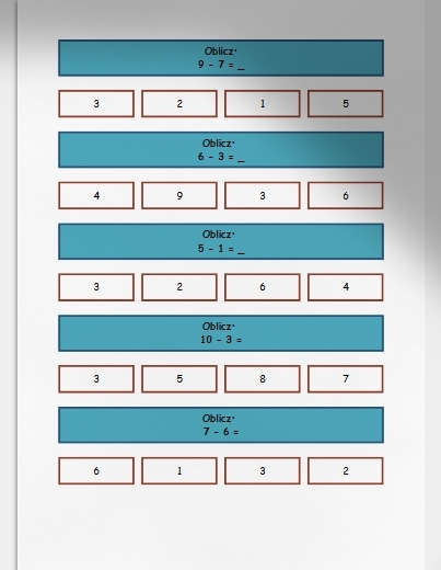 Odejmowanie w zakresie do 10. Karta pracy. Sprawdzian