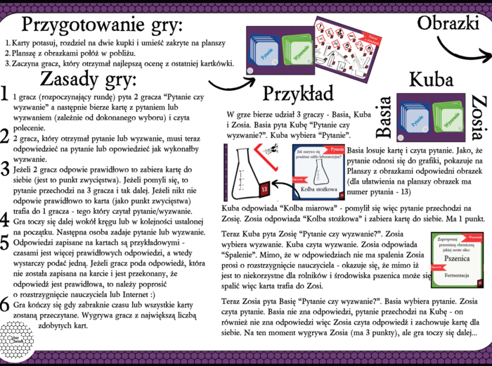 Klasa 7 i 8. Chemia. Gra karciana - "Pytanie czy wyzwanie?"