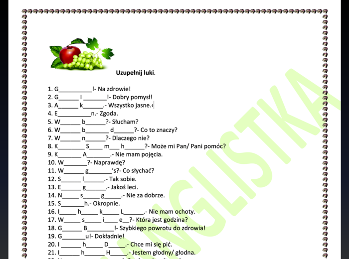 Aż 60 przydatnych zwrotów sytuacyjnych do uzupełnienia z kluczem. Mega powtórka- Egzamin Ósmoklasisty z niemieckiego..