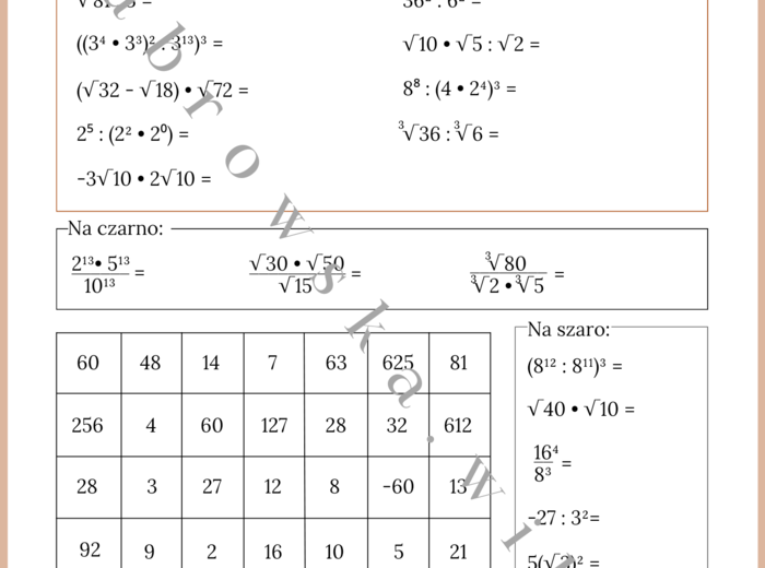 Potęgi i pierwiastki - kodowanka