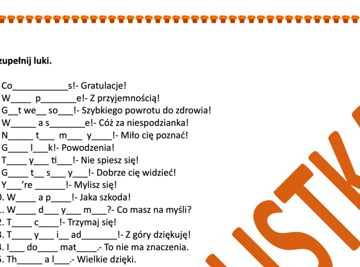 Zestaw 40 zwrotów sytuacyjnych- uzupełnianie luk- Egzamin ósmoklasisty/ matura podstawowa+klucz