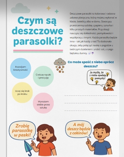 Deszczowe parasolki z papieru, sznurka i patyczków