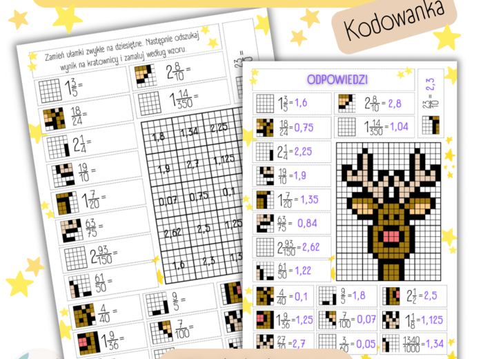 UŁAMKI ZWYKŁE I DZIESIĘTNE - Kodowanka / bloksy - ŚWIĘTA / BOŻE NARODZENIE