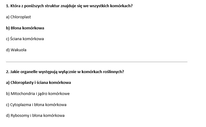 Test- Organizacja i chemizm życia