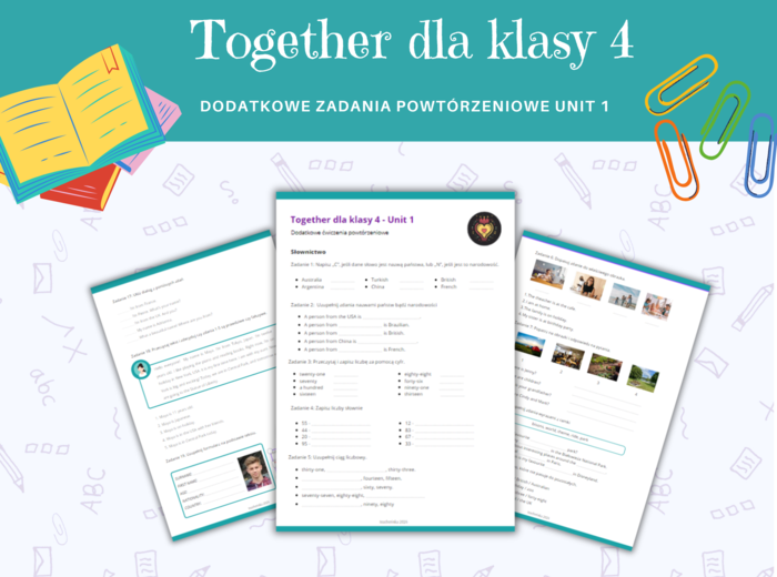 Together dla klasy 4 - dodatkowe materiały powtórzeniowe, Unit 1, język angielski, karty pracy, słownictwo i gramatyka, język angielski