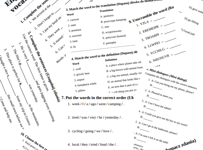English Class A2 – Unit 3 – vocabulary revision