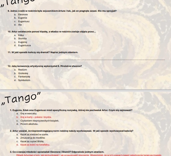 Test wprowadzający z lektury "Tango"