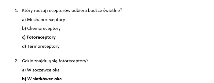 Test- narządy zmysłów człowieka