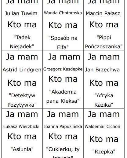 Gra "Ja mam ... kto ma...?" - autorzy i tytuły książek dla dzieci