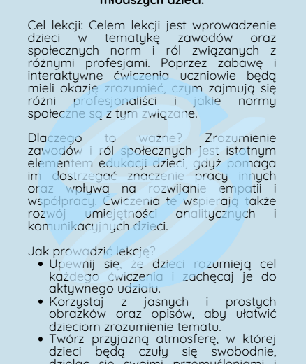 LEKCJA O ZAWODACH DLA MŁODSZYCH DZIECI TRENING UMIEJĘTNOŚCI SPOŁECZNYCH TUS