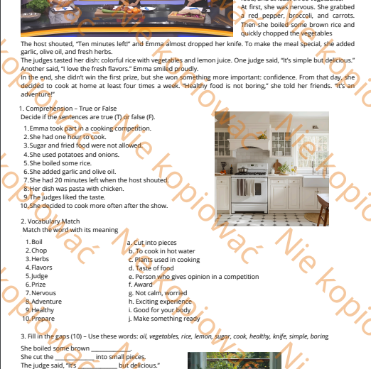 Karta Pracy Czytanka Healthy Eating Challenge A2+/B1