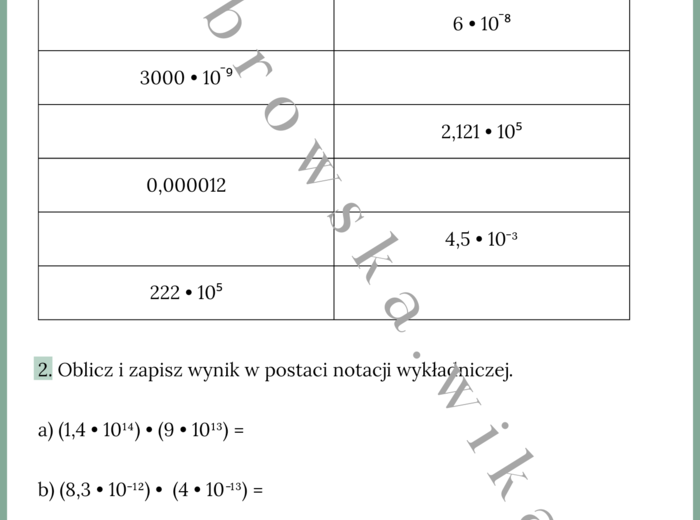 Notacja wykładnicza - karta pracy
