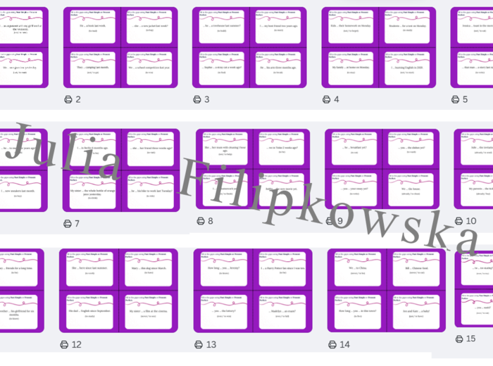 Past Simple vs Present Perfect/ Karty do mówienia/ Mówienie/ Speaking/ Zestaw/ Pakiet/ Klasy 4-8/ Klasa 7/ Klasy 6-8/ SP/ Warm-up/ Rozgrzewka/ Gramatyka/ Grammar/ Grammar cards/ Grammar cards/ E8