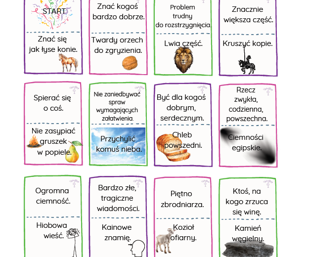 Domino frazeologiczne - Dzień Języka Ojczystego, gra, słownictwo, frazeologia, grywalizacja