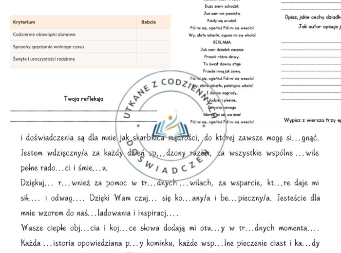 Pamiętamy o BABCI i DZIADKU na lekcjach języka polskiego w starszych klasach szkoły podstawowej- zbiór zadań na lekcje w klasach 4-6.