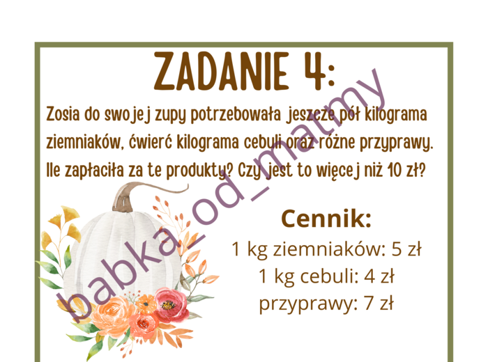 Dyniówka - zestaw zadań matematycznych dla uczniów kl. 1 - 2