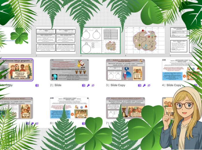 Prezentacja multimedialna, scenariusz lekcji krok po kroku plus zadania do stacji zadaniowych lub pracy w grupach o tematyce Świąt Bożego Narodzenia w genial.ly do edycji. Geografia 6.
