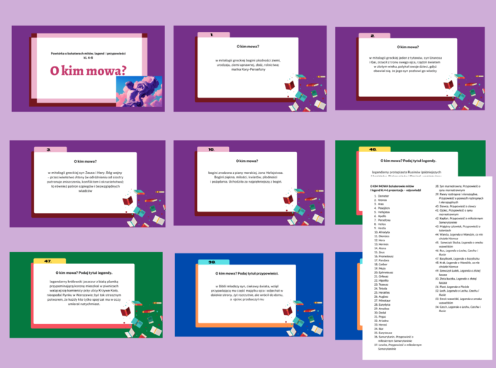 O KIM MOWA? – bohaterowie mitów, legend i przypowieści – prezentacja - 56 slajdów –mity - mitologia - legenda- przypowieść - kl. 4-8 + odpowiedzi