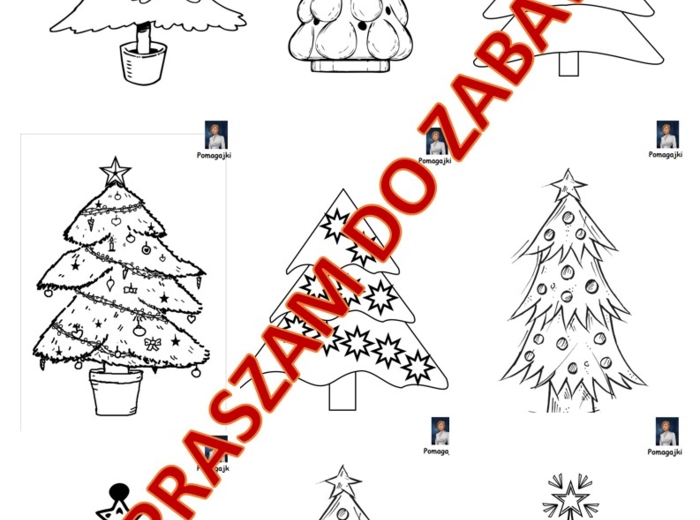 Choinkowy zawrót głowy - 25 kolorowanek lub choinek do dekoracji, Świąteczna zabawa, Mikołajki.