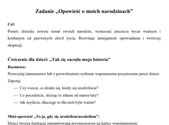 „Tak zaczęła się moja historia!”  PROJEKT, wyjątkowy scenariusz z okazji DNIA RODZINY