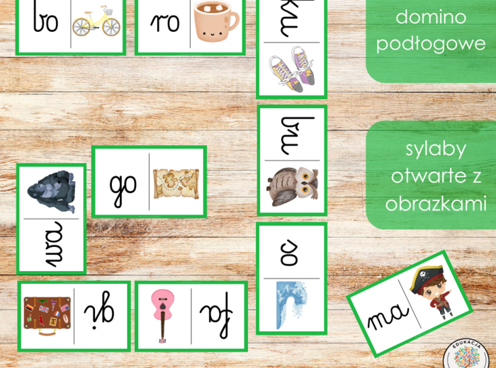 Domino podłogowe - sylaby otwarte z obrazkami