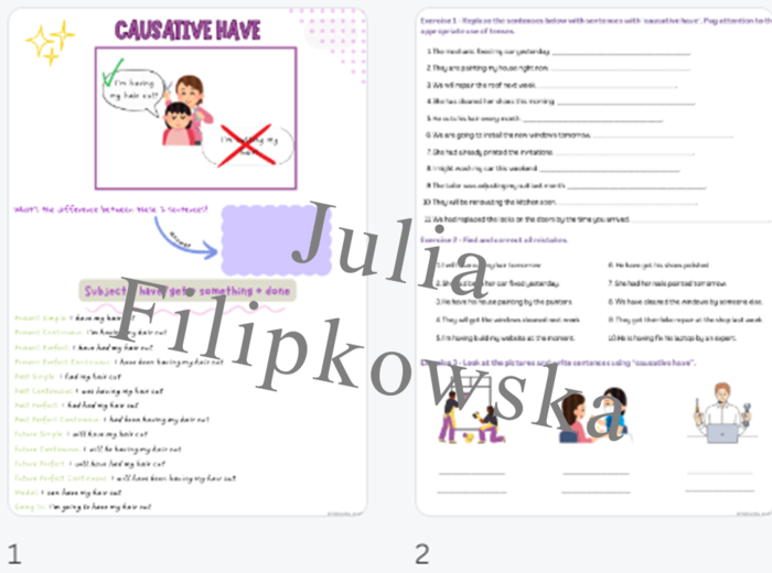 Causative have/ Have something done/ Have sth done/ Mieć coś zrobione / Worksheet/ Zestaw zadań/ Teoria i Praktyka/ Teoria/ Theory/ Zadania/ Pakiet/ Karta pracy/ Gramatyka/ Grammar/ English Grammar/ Liceum/ LO/ Gotowa lekcja