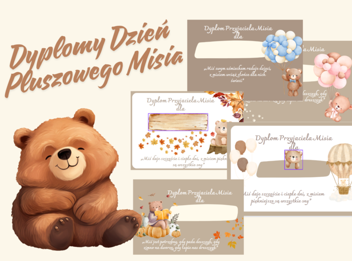 Bajkowe Dyplomy dla Prawdziwego Przyjaciela Misia. Dzień Pluszowego Misia.