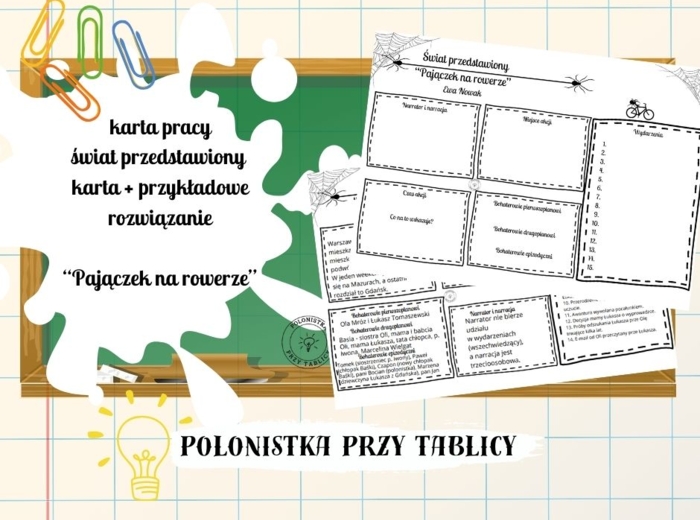 „Pajączek na rowerze” – świat przedstawiony – karta pracy + przykładowe rozwiązania
