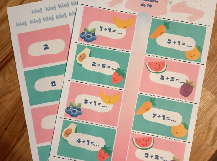 Karta pracy 5 latek - Dodawanie do 10 do druku - Oblicz i sprawdź wynik! szybka nauka liczenia, świetna również do samodzielnej pracy w domu