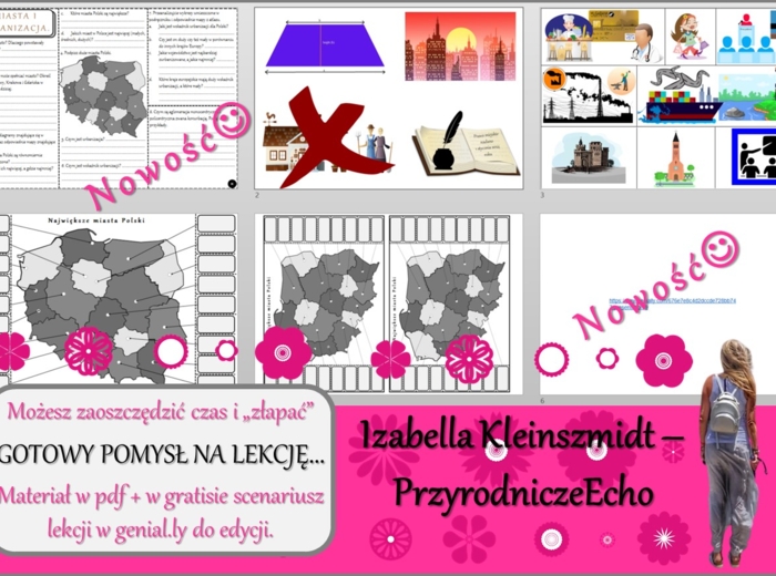 Pomysł na lekcję/karta pracy/stacje zadaniowe/ notatki/ materiał do lekcji do tematu „MIASTA I URBANIZACJA.” w pdf. W gratisie niekomercyjny scenariusz lekcji/pomysł na lekcję w programie genial.ly do edycji. Geografia 7. Dział „Ludność i urbanizacja”. N