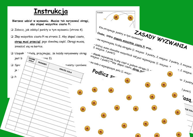 Wyzwanie na Dzień Liczby Pi. Złap ciasta Pi. POLE I OBWÓD KOŁA. Projekt Math & Art.