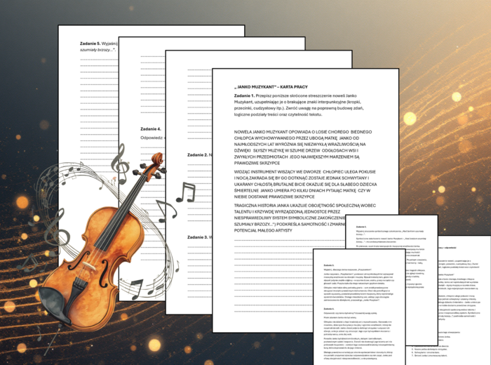🎻"JANKO MUZUKANT" – karta pracy do noweli + odpowiedzi + 2 infografiki