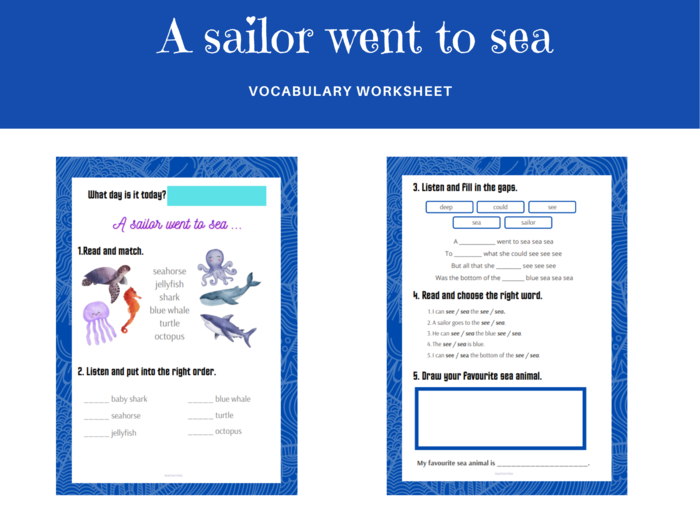 Karty pracy do piosenki A sailor went to sea, sea, sea - zwierzęta morskie