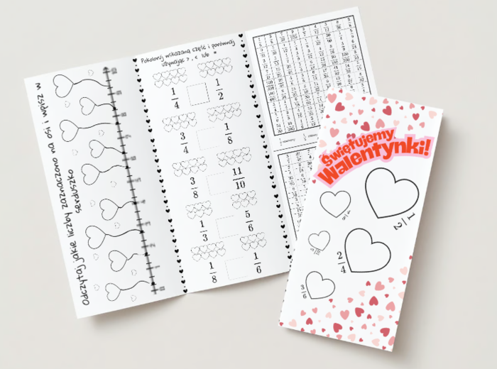 Ułamki na walentynki - wersja od 4 klasy