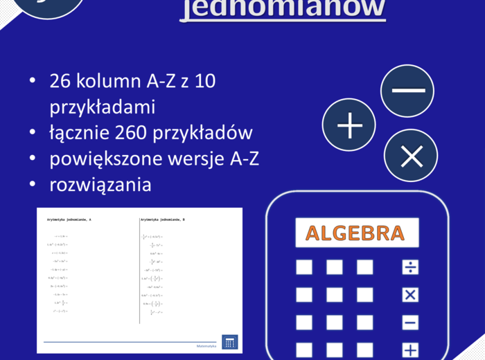 Arytmetyka jednomianów | matematyka, algebra | 26 kolumn