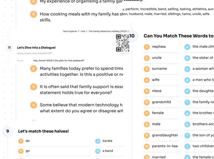 Teen Explorer 7 – Unit 1 – karta pracy – The Family Adventure Holiday (24/25) – family, activities – Krzyżówka GRATIS